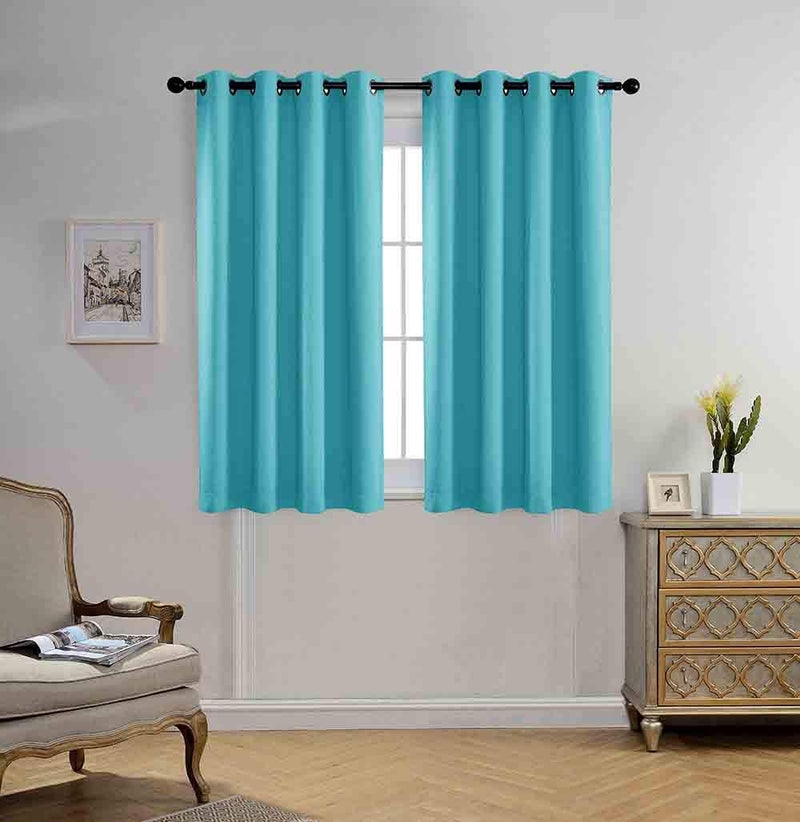 MIUCO Blackout Curtains Room Darkening Curtains Textured Grommet Window Curtains for Bedroom 2 Panels 52x63 Inch Long Turquoise - Image 1